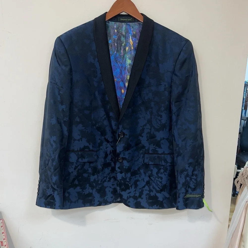 Giovanni Testi Blazer Mens 42S Navy Blue Bold Colorful Lining Slim GT2SS-2169